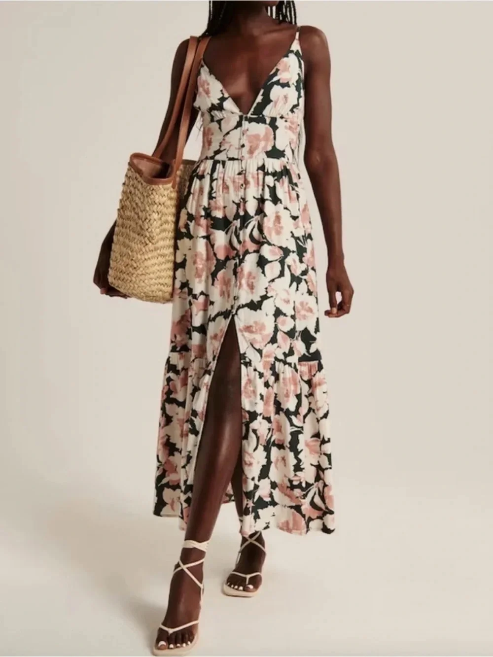 NWT Abercrombie & Fitch Green Floral Button Front Maxi Dress Medium